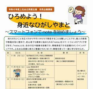 【上北台公民館主催】市民企画講座：ひろめよう！身近なひがしやまと